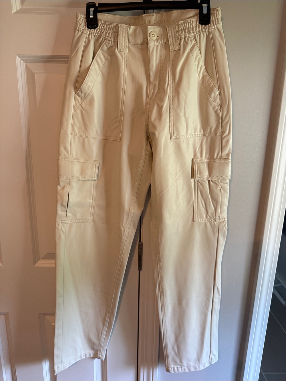 American Eagle Outfitters Beige Cargo Leather Pants